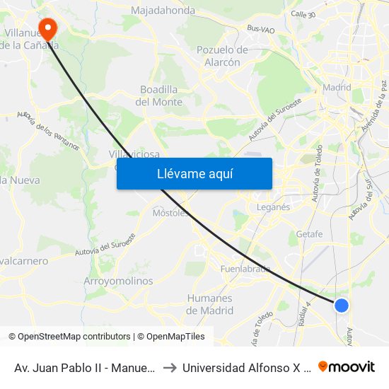 Av. Juan Pablo II - Manuel De Falla to Universidad Alfonso X El Sabio map