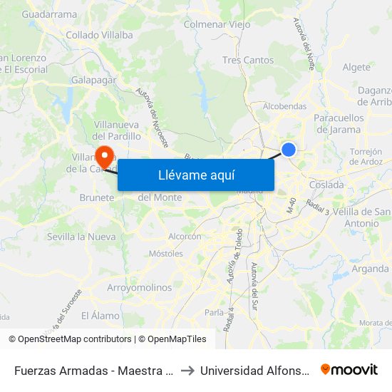Fuerzas Armadas - Maestra Dolores Marco to Universidad Alfonso X El Sabio map