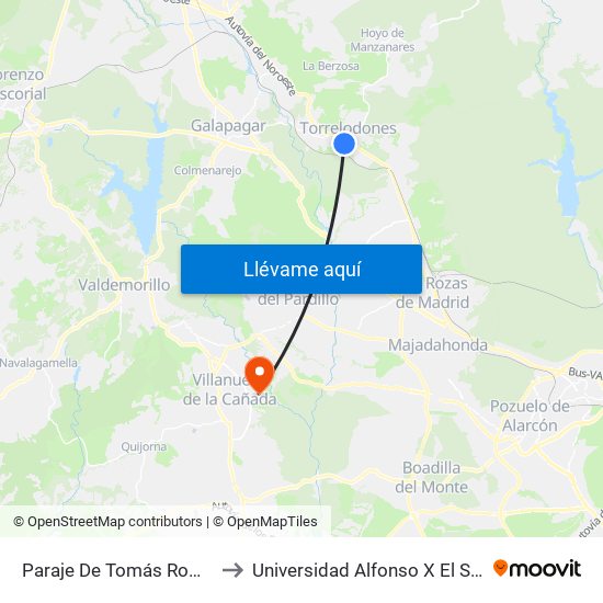 Paraje De Tomás Romera to Universidad Alfonso X El Sabio map
