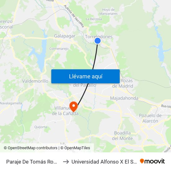 Paraje De Tomás Romera to Universidad Alfonso X El Sabio map