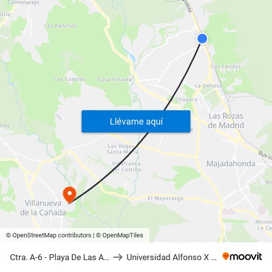Ctra. A-6 - Playa De Las Américas to Universidad Alfonso X El Sabio map