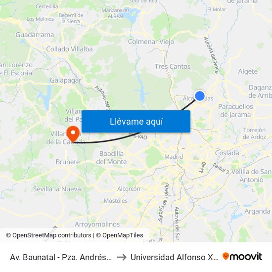 Av. Baunatal - Pza. Andrés Caballero to Universidad Alfonso X El Sabio map