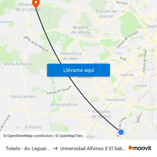 Toledo - Av. Leguario to Universidad Alfonso X El Sabio map