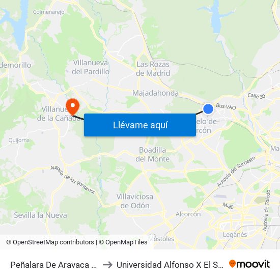 Peñalara De Aravaca Nº7 to Universidad Alfonso X El Sabio map