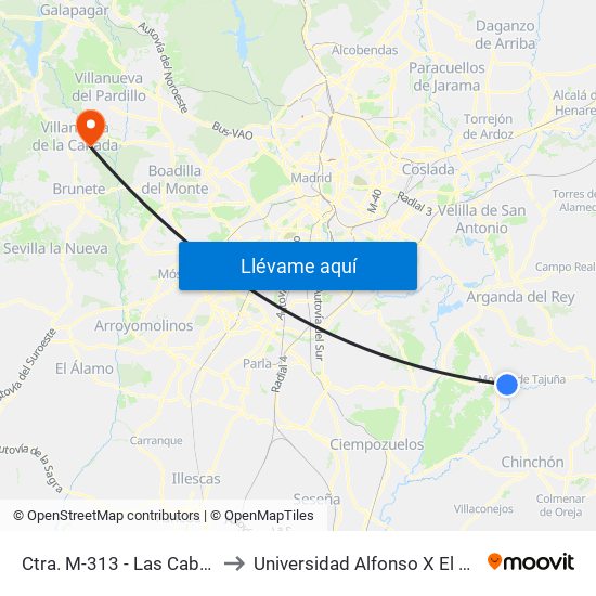 Ctra. M-313 - Las Cabrizas to Universidad Alfonso X El Sabio map
