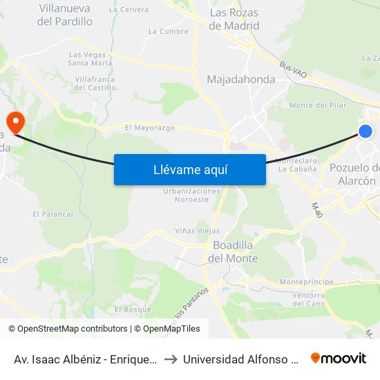 Av. Isaac Albéniz - Enrique Granados to Universidad Alfonso X El Sabio map