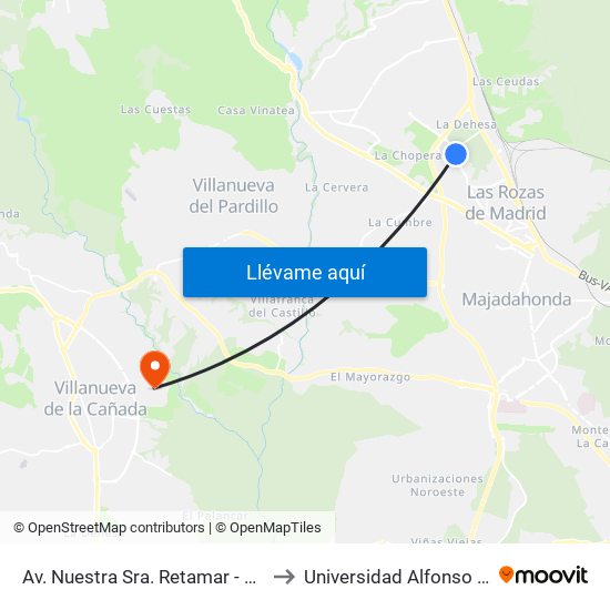 Av. Nuestra Sra. Retamar - Recinto Ferial to Universidad Alfonso X El Sabio map