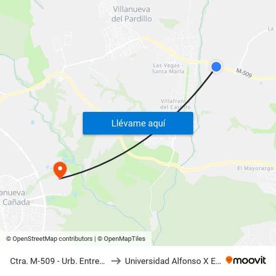 Ctra. M-509 - Urb. Entreálamos to Universidad Alfonso X El Sabio map