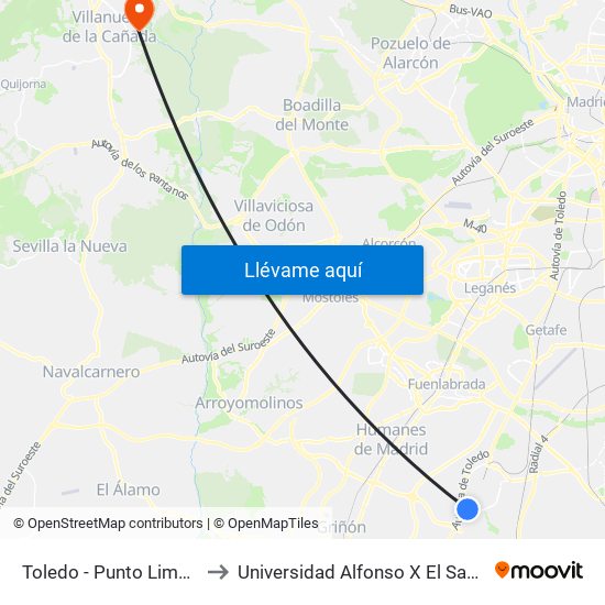 Toledo - Punto Limpio to Universidad Alfonso X El Sabio map