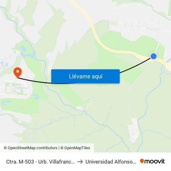 Ctra. M-503 - Urb. Villafranca Del Castillo to Universidad Alfonso X El Sabio map