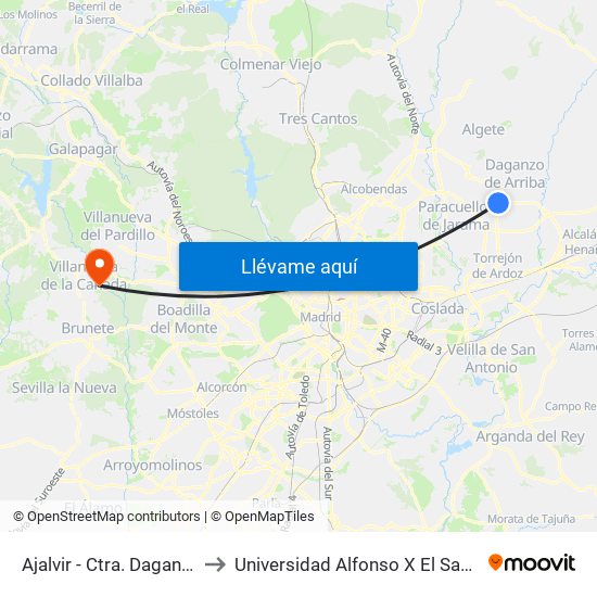Ajalvir - Ctra. Daganzo to Universidad Alfonso X El Sabio map