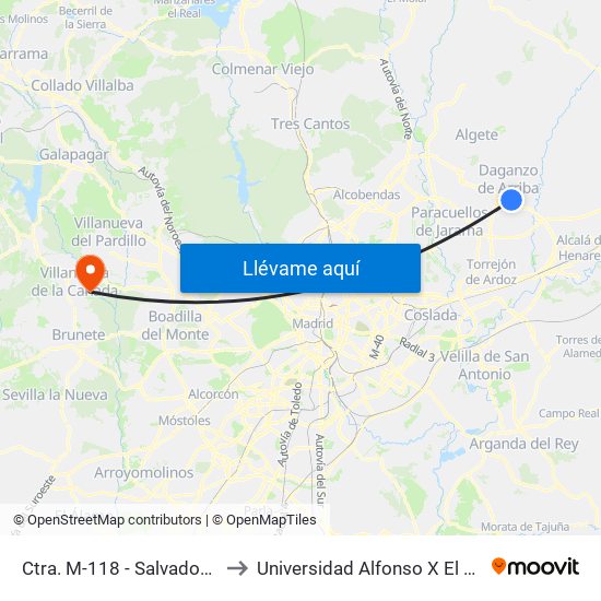 Ctra. M-118 - Salvador Dalí to Universidad Alfonso X El Sabio map