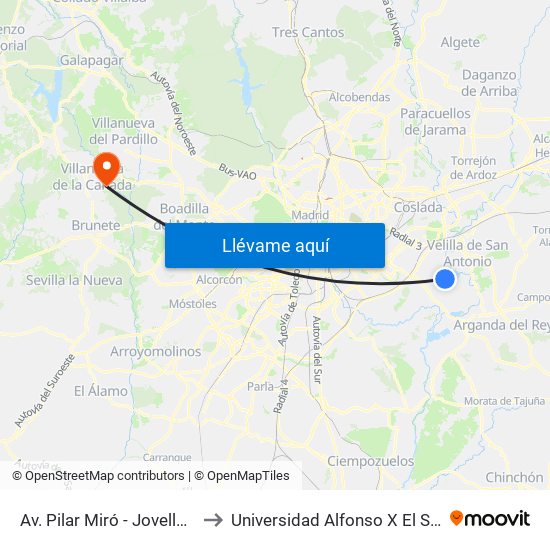 Av. Pilar Miró - Jovellanos to Universidad Alfonso X El Sabio map