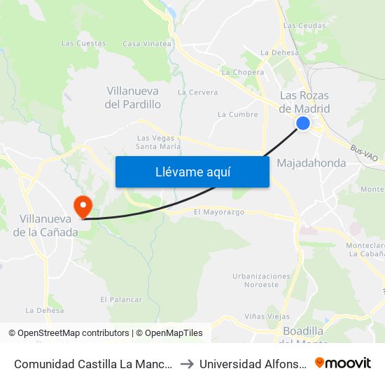 Comunidad Castilla La Mancha - Burgocentro to Universidad Alfonso X El Sabio map