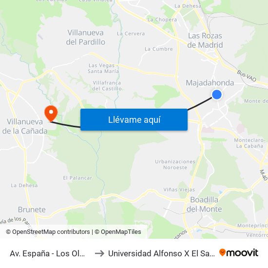 Av. España - Los Olmos to Universidad Alfonso X El Sabio map