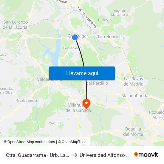 Ctra. Guadarrama - Urb. La Herradura to Universidad Alfonso X El Sabio map