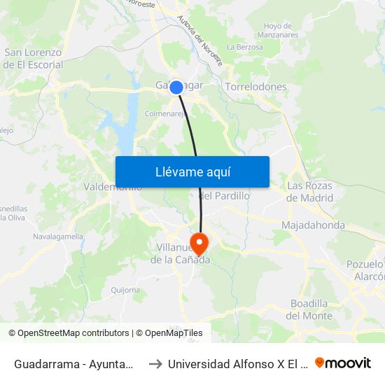 Guadarrama - Ayuntamiento to Universidad Alfonso X El Sabio map