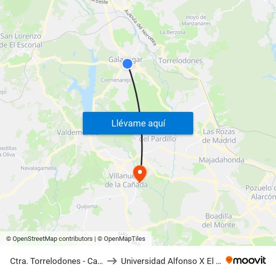Ctra. Torrelodones - Cañuelo to Universidad Alfonso X El Sabio map