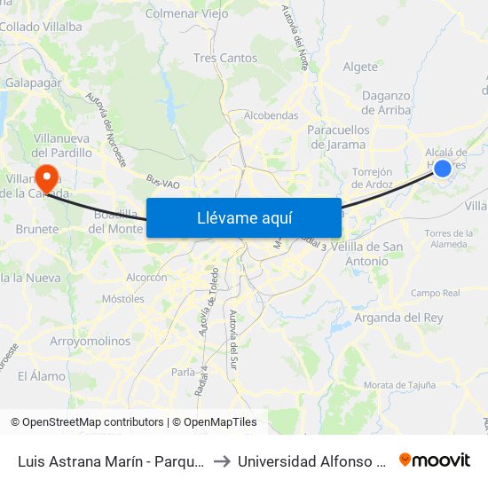 Luis Astrana Marín - Parque O'Donnell to Universidad Alfonso X El Sabio map