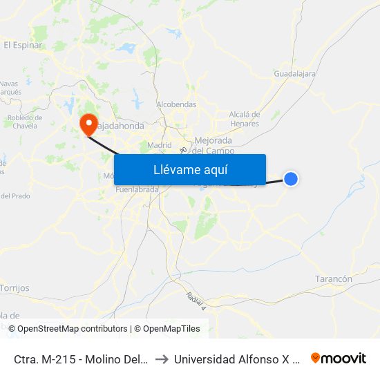 Ctra. M-215 - Molino Del Puente to Universidad Alfonso X El Sabio map