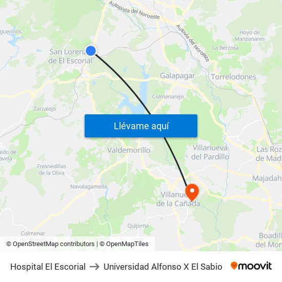 Hospital El Escorial to Universidad Alfonso X El Sabio map