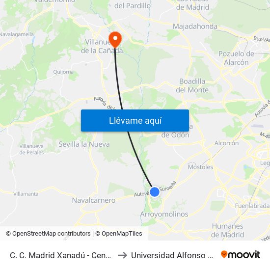 C. C. Madrid Xanadú - Centro De Ocio to Universidad Alfonso X El Sabio map