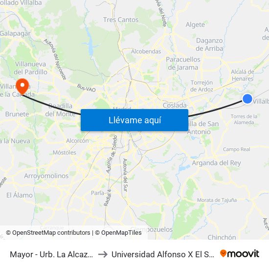 Mayor - Urb. La Alcazaba to Universidad Alfonso X El Sabio map
