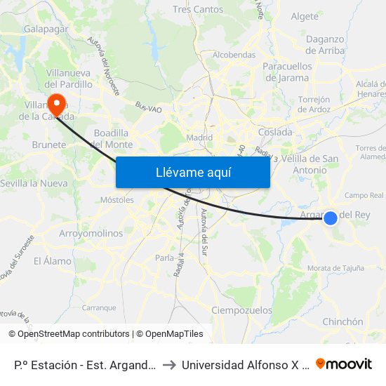 P.º Estación - Est. Arganda Del Rey to Universidad Alfonso X El Sabio map