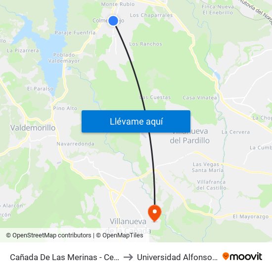 Cañada De Las Merinas - Centro De Salud to Universidad Alfonso X El Sabio map