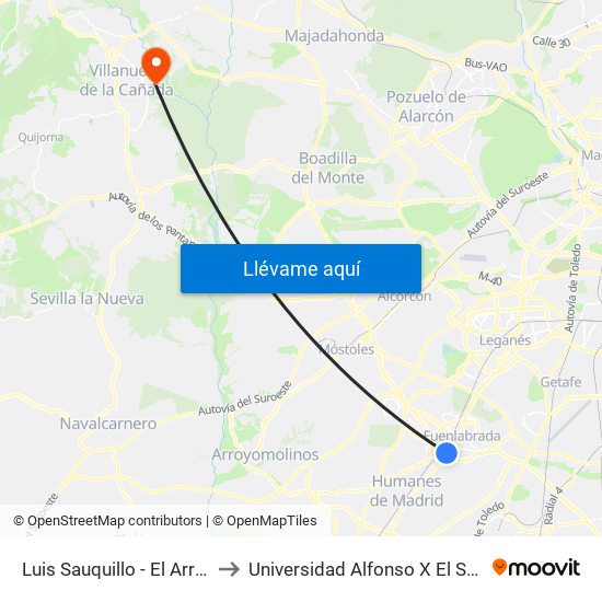 Luis Sauquillo - El Arroyo to Universidad Alfonso X El Sabio map