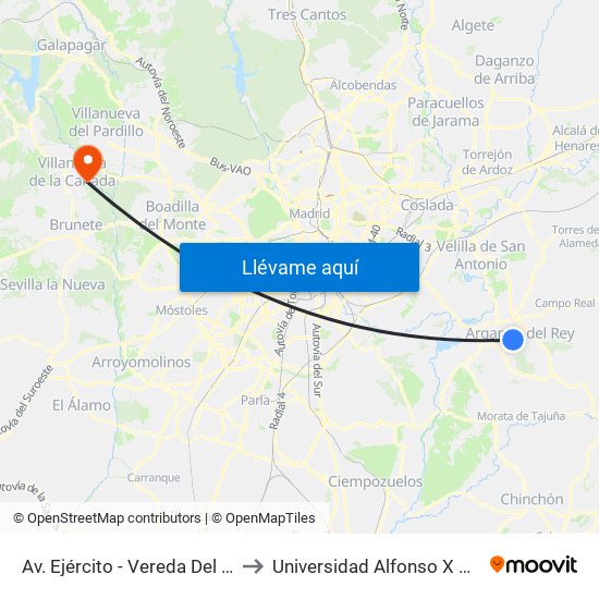 Av. Ejército - Vereda Del Melero to Universidad Alfonso X El Sabio map