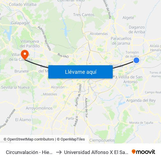 Circunvalación - Hierro to Universidad Alfonso X El Sabio map