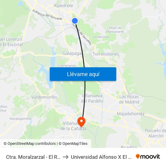 Ctra. Moralzarzal - El Roble to Universidad Alfonso X El Sabio map