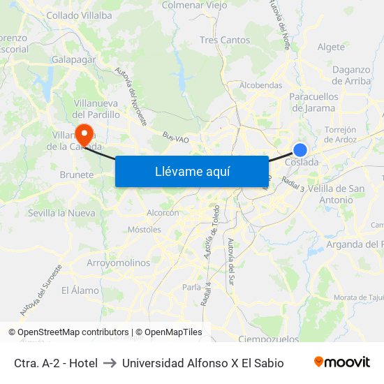 Ctra. A-2 - Hotel to Universidad Alfonso X El Sabio map
