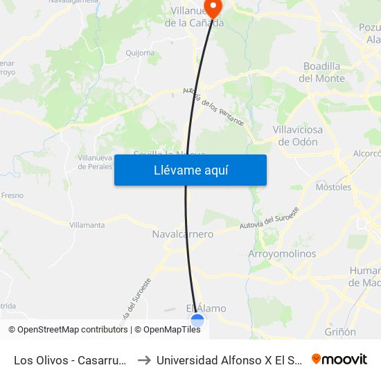 Los Olivos - Casarrubios to Universidad Alfonso X El Sabio map