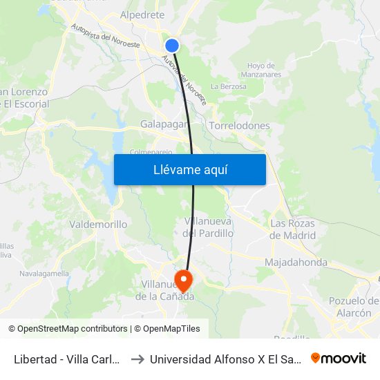 Libertad - Villa Carlota to Universidad Alfonso X El Sabio map