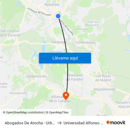 Abogados De Atocha - Urb. Los Valles to Universidad Alfonso X El Sabio map