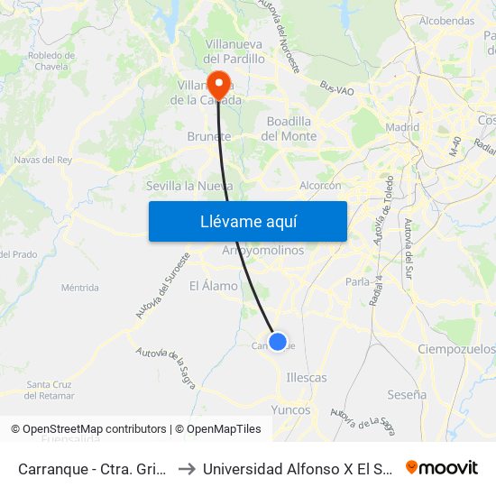 Carranque - Ctra. Griñón to Universidad Alfonso X El Sabio map