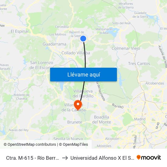 Ctra. M-615 - Río Berrocal to Universidad Alfonso X El Sabio map