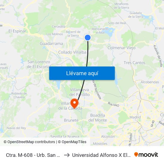 Ctra. M-608 - Urb. San Muriel to Universidad Alfonso X El Sabio map