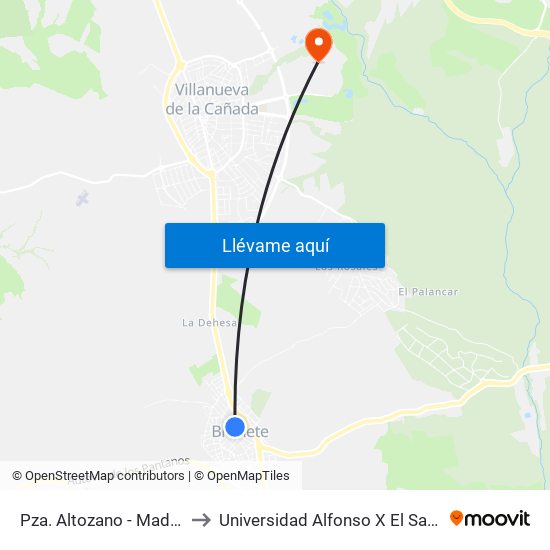 Pza. Altozano - Madrid to Universidad Alfonso X El Sabio map