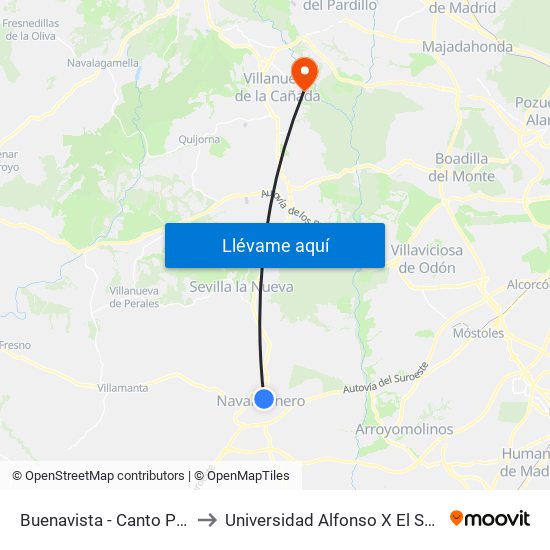 Buenavista - Canto Pelín to Universidad Alfonso X El Sabio map