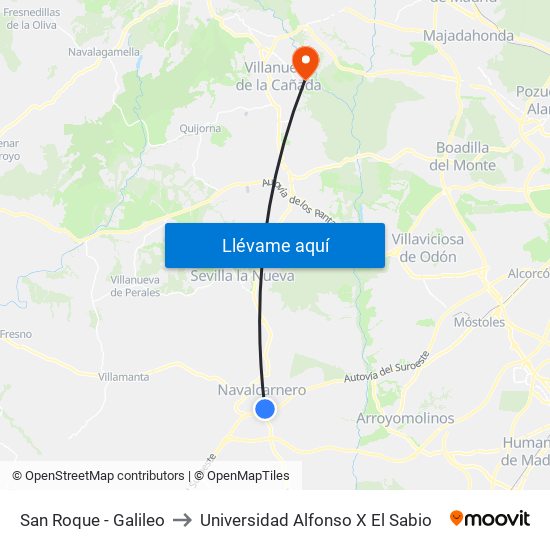 San Roque - Galileo to Universidad Alfonso X El Sabio map