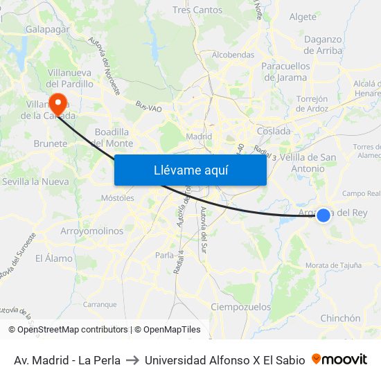 Av. Madrid - La Perla to Universidad Alfonso X El Sabio map