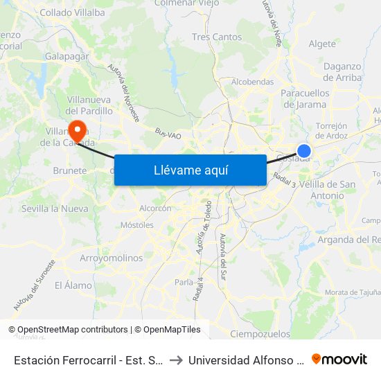 Estación Ferrocarril - Est. San Fernando to Universidad Alfonso X El Sabio map