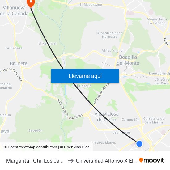 Margarita - Gta. Los Jazmines to Universidad Alfonso X El Sabio map