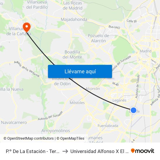 P.º De La Estación - Terradas to Universidad Alfonso X El Sabio map