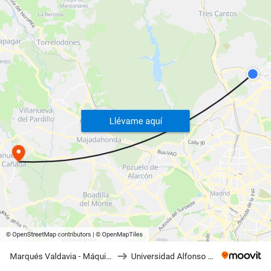 Marqués Valdavia - Máquina Del Tren to Universidad Alfonso X El Sabio map