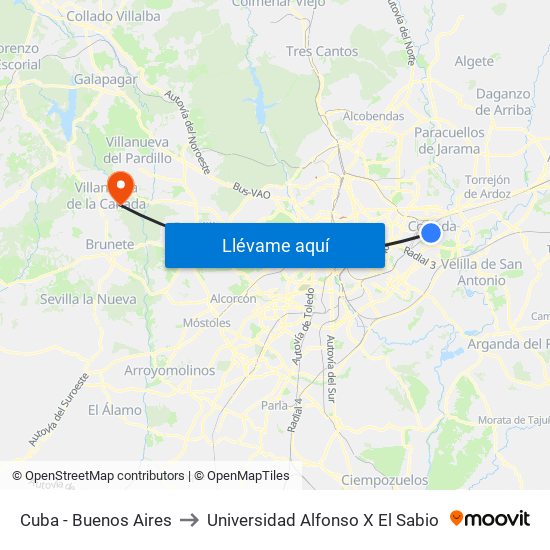 Cuba - Buenos Aires to Universidad Alfonso X El Sabio map