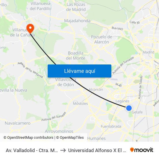 Av. Valladolid - Ctra. M-406 to Universidad Alfonso X El Sabio map